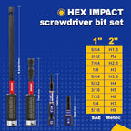 GEINXURN 22 Pieces Multi Hex Head Impact Tough Magnetic Allen Wrench Drill Bits Set, (Metric&SAE) 1 in./2 in. Mixed Hex Head S2 Steel Power Bits Set with Bit Extension Holder - size: SM-22