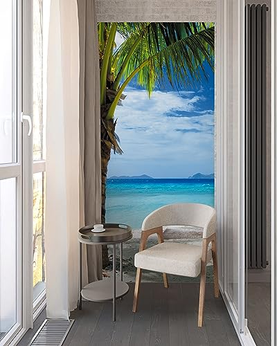 FLFK Door Decal Sticker - Beach and Palm Tree,Peel and Stick Mural,Combined Size 36"x80",Split into 2 Pieces - color: Mt2219, size: 36"x80"