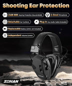 ZOHAN EM054 Shooting Ear Protection w/Gel Ear Pads, Impact Hearing Protection for Shooters, 4X Sound Amplification, NRR 23dB Noise Reduction Headphones for Hunting(Gel-Black) - color: Gel Ear Pads-black