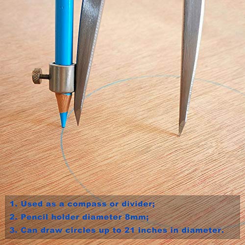 6/8 / 10 inch Wing Compass with Pencil Holder, Leather Working Wing Divider, Caliper & Scribe Tool, for Woodworking Drawing & Drafting (8 inch) - size: 8 inch