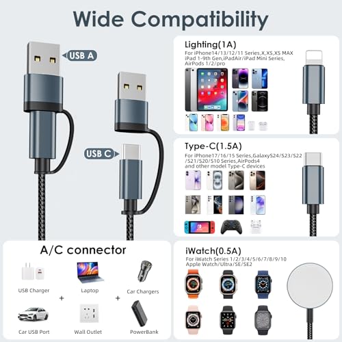 2Pack Travel Essentials for Apple Watch Charger,3 in 2 Charging Cable ﻿ - color: Black, size: 2pack-4ft
