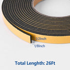 Self Adhesive Foam Tape Weatherstrip 1/2in x 1/8in x 26Ft High Density Foam Insulation Strips Foam Seal Weather Stripping with Strong Adhesive for Door and Window Sound Isolation Soundproofing - size: 1/2in x 1/8in x 26Ft