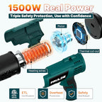 Heat Gun - PRULDE Dual Protection Fuses 1500W Heavy Duty Fast Heat Hot Air Gun with 122℉ to 1202℉ Dual-Temperature Settings and 4 Nozzles with Overheat Protection for Crafts, Vinyl Wrap, Shrink Tubing