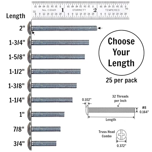 Cabinet Knob & Pull Machine Screws 25-pk (8-32 x 1-5/8") or Choose Your Length; Fasteners for Kitchen & Bathroom Drawer & Door Hardware - size: 8-32 x 1-5/8"