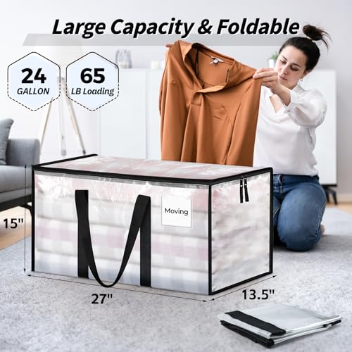 16 Pack Extra Large Clothes Storage Bins with Lids, Moving Bags, Clear - color: Clear, size: 16 Pack