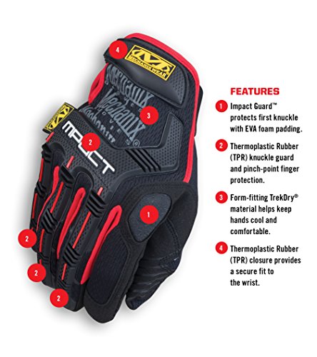 Mechanix Wear M-Pact Impact Resistant Work Gloves Red/Black Medium - color: Black/Red, size: Medium