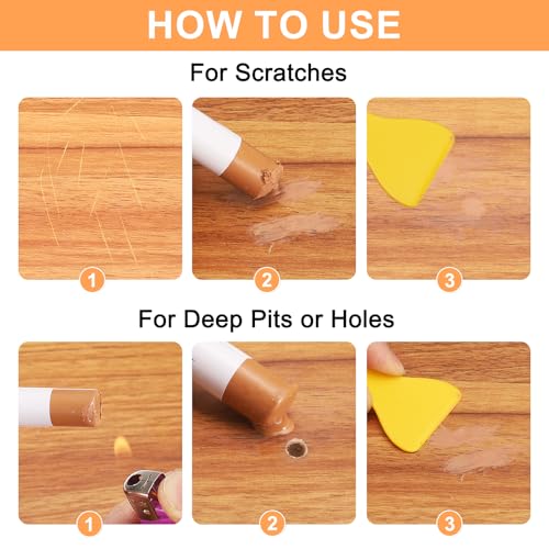 HARFINGTON 5pcs Wood Filler Sticks Wooden Wax Touch Up Furniture Repair Crayons for Scratch Hole Wood, Sand Khaki - color: Sand Khaki