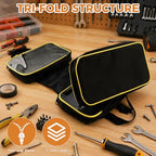 Roll Up Tool Bag with 2 Handle Wraps, Foldable Tool Roll Bag with 3 Translucent Zipper Compartments, Portable Oxford Cloth Small Tool Bag