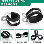 OURU 10pcs 2 Inch Stainless Steel Cable Clamps,Rubber Coated Cushioned Insulated Cable Clamp,Automotive Cable Wire Clamps,Pipe Clamps,Metal Clamp for Tube,Lines,Wire Cord Installation(Black,51mm) - size: 10pcs - 2"