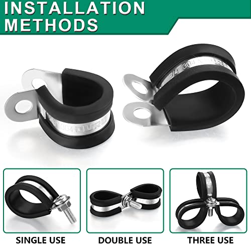 OURU 10pcs 2 Inch Stainless Steel Cable Clamps,Rubber Coated Cushioned Insulated Cable Clamp,Automotive Cable Wire Clamps,Pipe Clamps,Metal Clamp for Tube,Lines,Wire Cord Installation(Black,51mm) - size: 10pcs - 2"