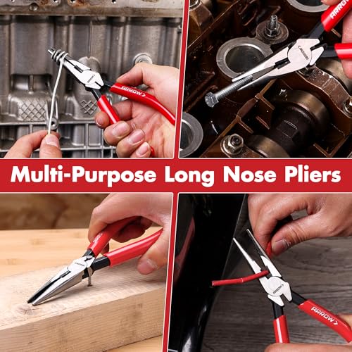 ARROW 6" High Leverage Needle Nose Pliers with Side Cutters, Long Nose Pliers for Gripping, Wire Bending, Cutting (Pack of 2) - size: 6 INCH (Pack of 2)