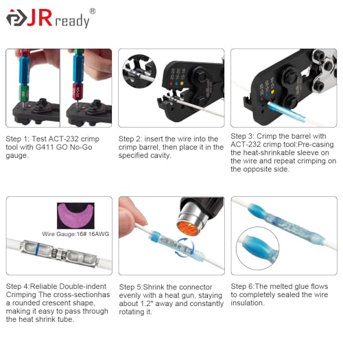 JRready 100Set IP68 Waterproof Butt Splice Connectors D-436-36 Red Butt Connectors 26-20AWG (M81824/1-1 Equivalent) Environmental Copper Splice with PVDF Tube for Marine and Automotive ST6389-20-100 - color: Red Butt Splice&PVDF Tube-100Sets