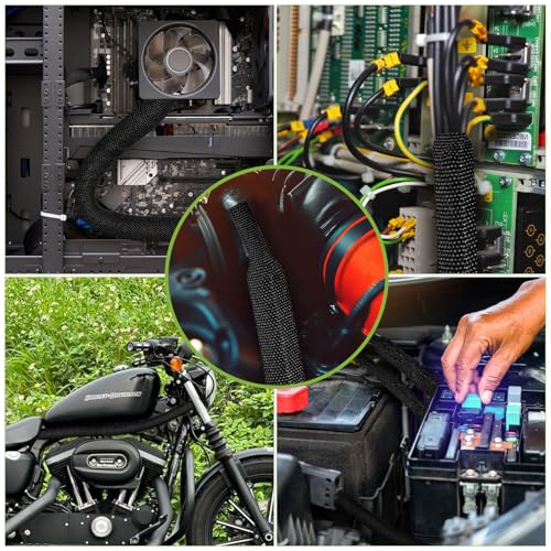 2:1Heat Shrink Wire Loom Braided Cable Sleeves,Heat Resistant Fabric Woven Shrink Tubing Wiring Harness for Protection Automotive,Harness Cable,Cable Management (5/8"-16ft) - size: 5/8"-16ft