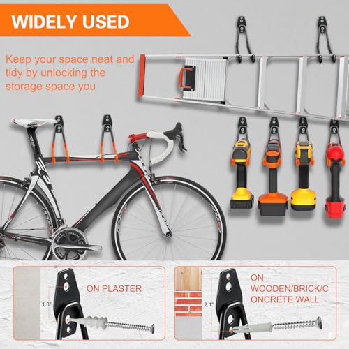 HUPBIPY 12 Pack Garage Hooks Heavy Duty, Wall Mount Ladder Hooks - color: 12 Pack Orange