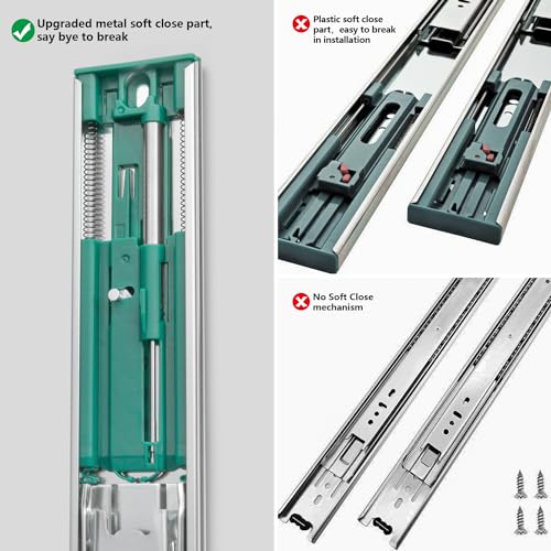 homdiy 10 Pairs Soft Close Drawer Slides 22 Inch Heavy Duty Side Mount Rail - color: Silver, size: 22 Inch