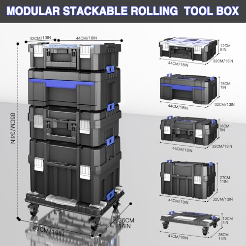 AIRAJ 5 Tier Stackable Tool Box with Wheels, Rolling Tool Box Organizer