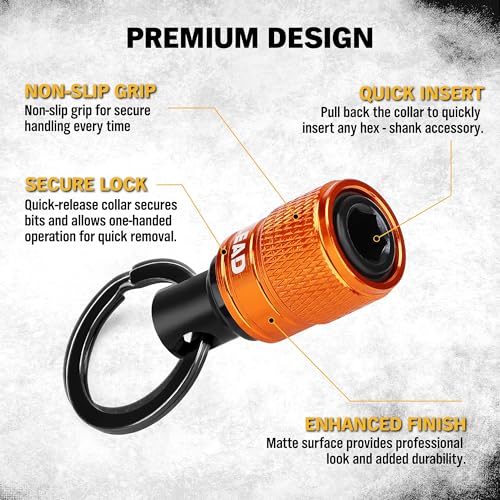 6-Piece Bit Holder Key Chain, 1/4 inch Orange Hex Shank Bit Holders, Quick Release Design with Keychain Carabiner for Nut Driver, Screwdriver & Drill Bits, Tools Gifts for Men - style: 6 Bit Holder Key Chain Orange