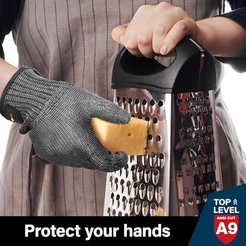 Schwer Ultimate Cut Resistant Gloves Beyond ANSI A9, Reinforced Stainless Steel Glove, Food Grade Mesh Metal Gloves for Butcher Meat Cutting, Oyster Shucking, Mandoline, PR1708 (L, 1 PCS) - size: Large (Pack of 1), style: 4.0 Reinforced Steel