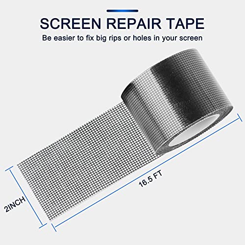 SANKEMU Window Screen Repair Kit 2 in X 16.5FT 3-Layer Strong Adhesive & Waterproof Tape Fiberglass Covering mesh, Repair for Window Screen and Screen Door tears Holes (Pack of 2) - size: 2 in X 16.5FT (Pack of 2)