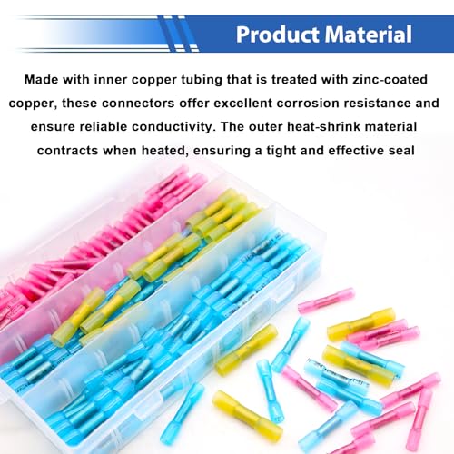 smseace 200PCS Heat Shrink Butt Connector with Crimping Tool 22-10AWG Waterproof Electrical Wire Crimp Connectors for Automotive Boat Stereo Industrial Equipment - size: 200Pcs