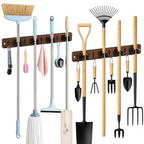 AceMining 2 Pack Broom Holder Wall Mount, 4 Holders 4 Hooks Mop Holder - color: Brown, size: 2 Pack
