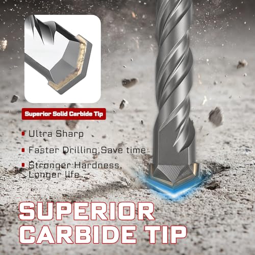 Geinxurn 3/8" x 6" SDS Plus Rotary Hammer Drill Bits, 15PCS Double Thread Masonry Drill Bits Set Carbide Tipped, Drilling in Brick, Stone and Concrete, Cement Walls - size: SDSBIT03080-015