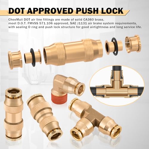 CheeMuii 112PCS Brass DOT Air Line Fittings with 3 Roll 100FT DOT Air Lines - size: 100FT-3ROLL-112PCS