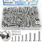333Pcs Machine Screws Nuts and Bolts Assortment Kit, Stainless Steel Bolts 9 Sizes M3 M4 M5 M6 Phillips Pan Head Screw Assortment Kit for Furniture, Automotive, Appliance Repair, DIY Projects - size: 333PCS
