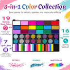 42-Color Face Paint Kit with Split Cake, Glitter & UV Face Paint