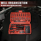 Egofine 53 Pieces 1/4 inch Drive Socket Ratchet Wrench Set with 72 Tooth Reversible Ratchet, with Bit Socket Set and Extension Bar for Auto Repairing and Household, with Storage Case