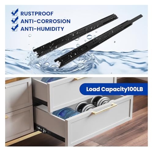 LONTAN 1 Pair Black Side Mount Drawer Slides 18 Inch Heavy Duty Rails - color: Black, size: 18 Inch - Drawer Slide