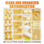 KURUI Picture Hangers, 385Pcs Picture Hanging Kit with Heavy Duty Picture Hanging Hooks, Sawtooth, Hardware Nails and Picture Hanging Tool, Wall Hangers for Frame, Painting, Art, Photo (Gold) - color: Gold