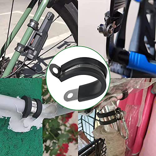 OURU 30pcs 3/8 Inch Stainless Steel Cable Clamps,Rubber Coated Cushioned Insulated Cable Clamp,Automotive Cable Wire Clamps,Pipe Clamps,Metal Clamp for Tube,Lines,Wire Cord Installation(Black,10mm) - size: 30pcs - 3/8"