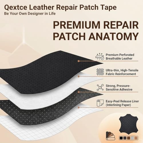 Qextce Perforated Leather Repair Patch Tape, Grey, 17x100 Inch - color: Grey, size: 17x100 inch