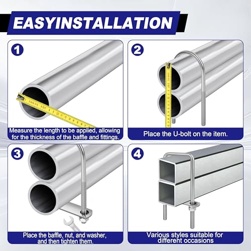 4 Sets M12 Square U Bolts 3 Inch Wide, 1/2" x 3-1/16" W x 7-5/16"L - size: M12 x 3-1/16"W x 7-5/16"L