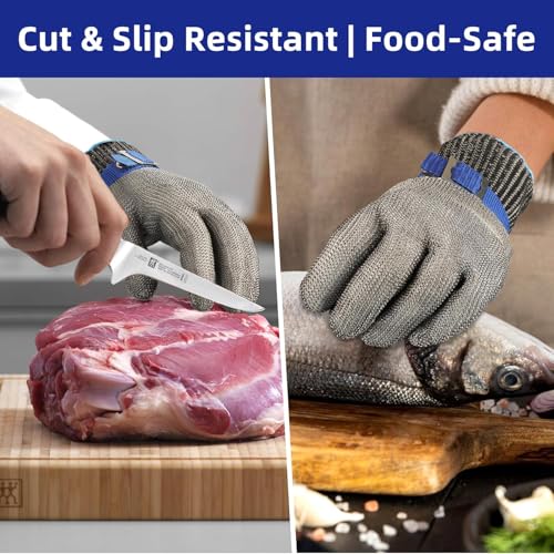 Schwer 10 Pcs SlicePro ANSI A9 Cut Resistant Glove PR1706, Stainless Steel Mesh Metal Glove, Food Grade for Kitchen Cooking, Butcher Meat Cutting, Oyster Shucking, Mandoline, Fishing, M - size: Medium (Pack of 10), style: 1.0 Steel Wire