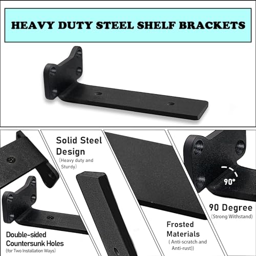 Floating Shelf Brackets Heavy Duty Industrial L Shelf Bracket 1/5 Inch Thick Premium Solid Steel Shelf Supports, Black Rustic Wall Brackets for Shelves - 5 Inch Floating Shelves Hardware (6 Pack) - size: 5 Inch-6 Pack