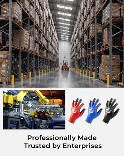 OKIAAS Men's Blue Medium Thin and Lightweight Working Gloves with Grip, 12 Pairs Bulk Pack Construction Gloves - color: Blue (12 Pairs), size: Medium
