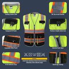 JKSafety Safety Vest for Men Women Hi Vis with Pockets and Cushioned Collar Construction Vest Meet ANSI Standard (BX360) - color: Yellowblack, size: 5X-Large