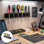 15.7" Screwdriver Holder Organizer, Wall Mounted Durable Tool Storage Rack with 23 Holes for Screw Drivers, Ideal for Garage Workshop and Home Use, Black