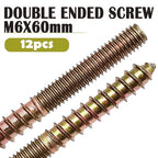 12SETS Double Headed Bolts Kit - 12PCS M6x60mm Self-Tapping Screw Hanger Bolts for Wood Furniture,12PCS M6x20mm Furniture Screw-in Nut with 1pc M6 Hanger Bolt Driver & 1pc 6mm Hex Key - size: M6X60mm
