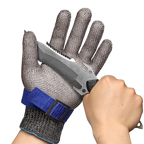 Schwer SlicePro ANSI A9 Cut Resistant Glove PR1706, Stainless Steel Mesh Metal Glove, Food Grade for Kitchen Cooking, Butcher Meat Cutting, Oyster Shucking, Mandoline, Fishing (M, 50 pairs) - size: Medium (Pack of 100), style: 1.0 Steel Wire