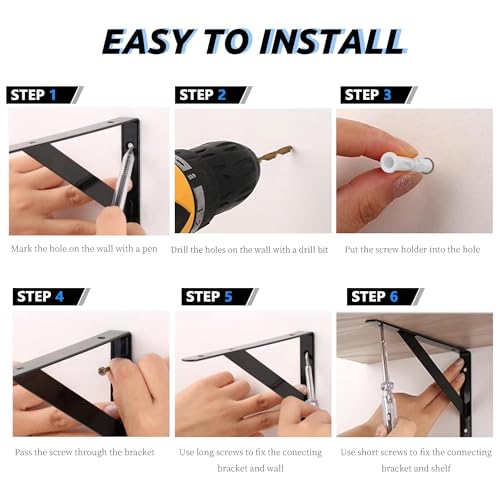 4 Pack L16 x H 10" Heavy Duty Shelf Brackets with Screws Open Floating Shelving Bracket L Brackets Black Metal Shelf Brackets for Shelves, Room, Pantry,Garage - size: L 16" x H 10" x W 1", style: 4 Pack-Black