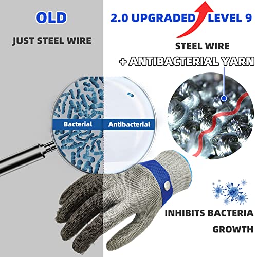 Schwer ANSI A9 Cut Resistant Glove, Food Grade Stainless Steel wire Mesh Metal Gloves, Knife Cutting Gloves for kitchen Mandoline Slicing Butcher Meat Cutting Oyster Shucking Fish Fillet（S, 1 PCS） - size: Small (Pack of 1), style: 2.0 Steel Wire+hppe