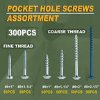 LIONMAX Pocket Hole Screws Assortment Kit 300PCS, Coarse&Fine Thread 6 Size - size: Coarse Thread + Fine Thread (300pcs)