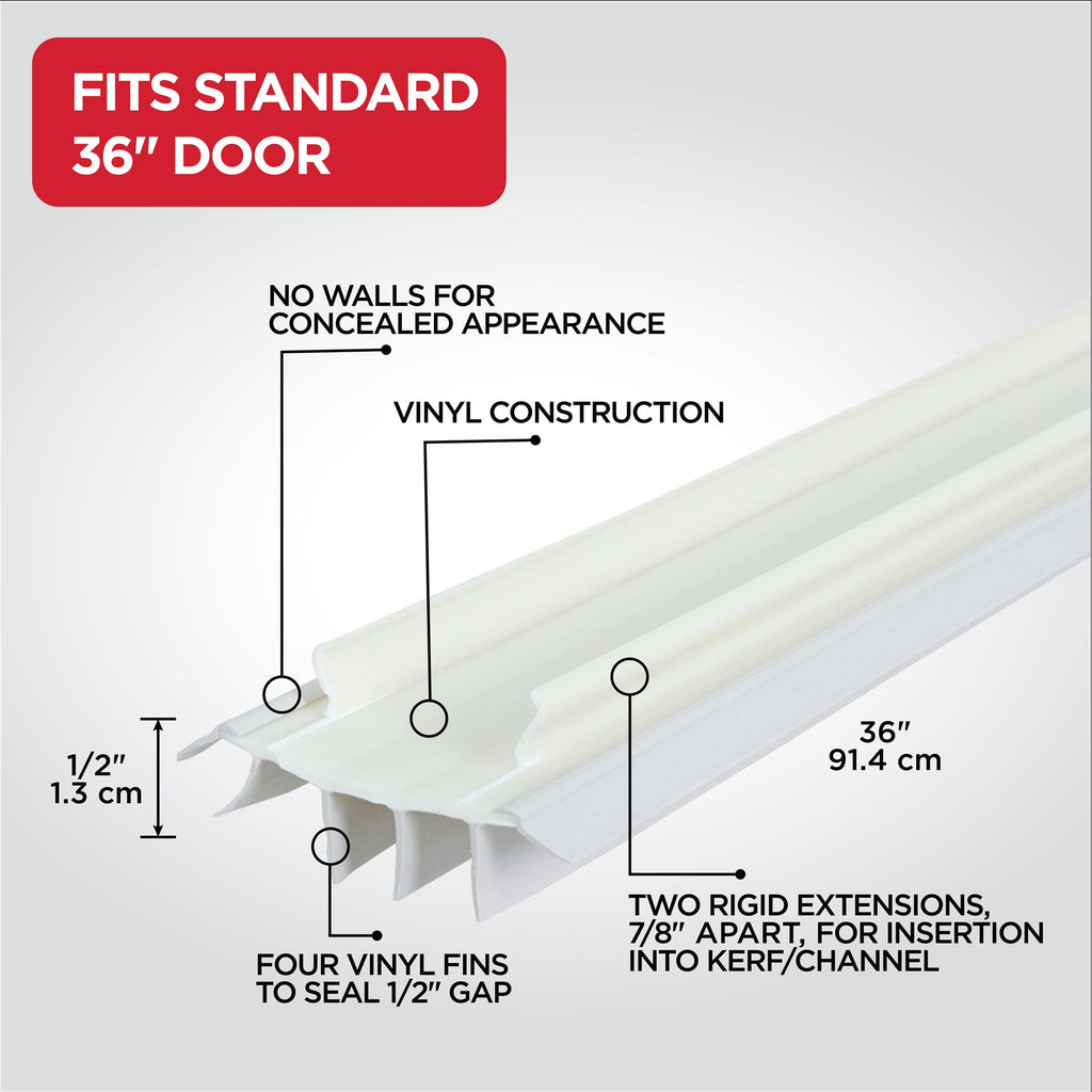 36 in. White Vinyl Concealed Kerf/Channel Fit Under Door Seal