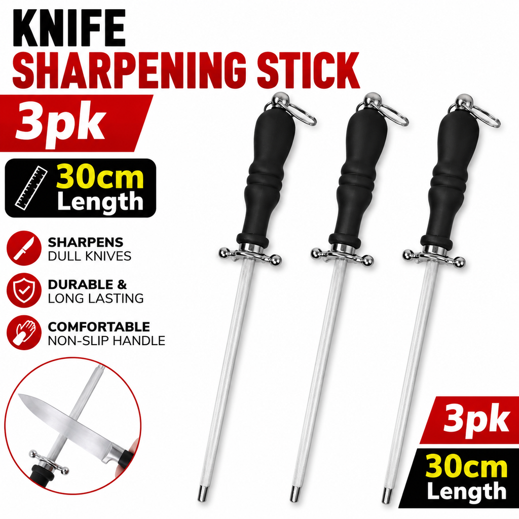 3PK Knife Sharpening Steel Rod 30cm Kitchen Knife Sharpener Honing Stick Tool