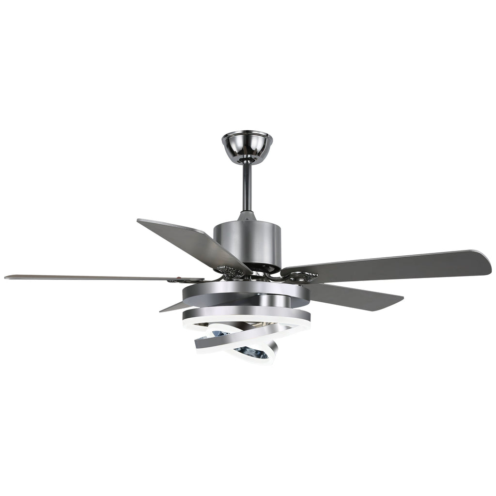 52 Inch Modern Ceiling Fan with LED Light and Remote Control, 6 Speeds DC Motor Reversible Ceiling Fan with DIY Shade