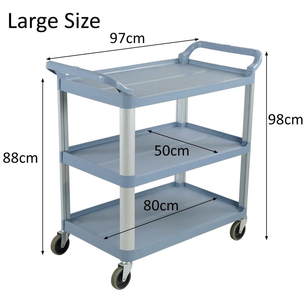 3 Tier Heavy Duty Utility Service Cart Trolley on Wheels Kitchen Office Grey Large