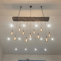 Chunky Wooden Beam Chandelier | Large Kitchen Island & Dining Lighting UK
